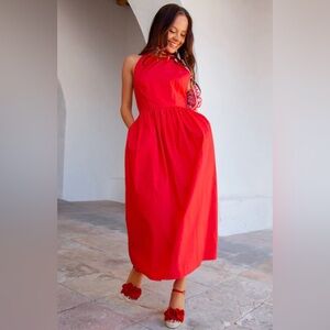 Never Fully Dressed backless halter dress, RED, size S/M, with pockets